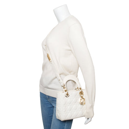 Christian Dior 2022 White Cannage Lambskin Leather Small Lady Dior My AbCDior Bag Rovelle Bags