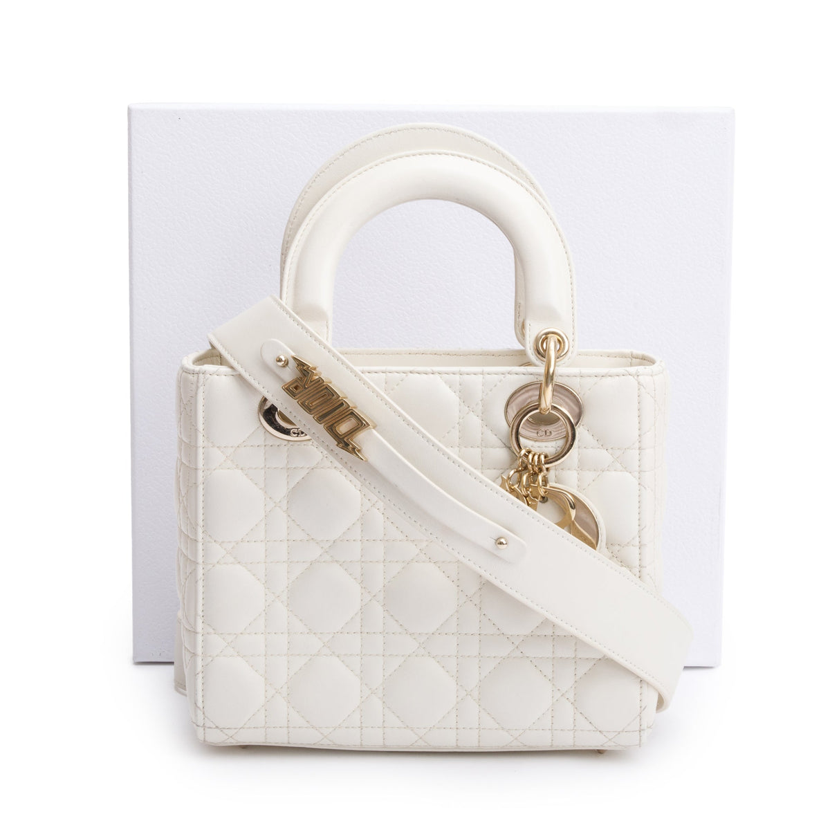 Christian Dior 2022 White Cannage Lambskin Leather Small Lady Dior My AbCDior Bag Rovelle Bags
