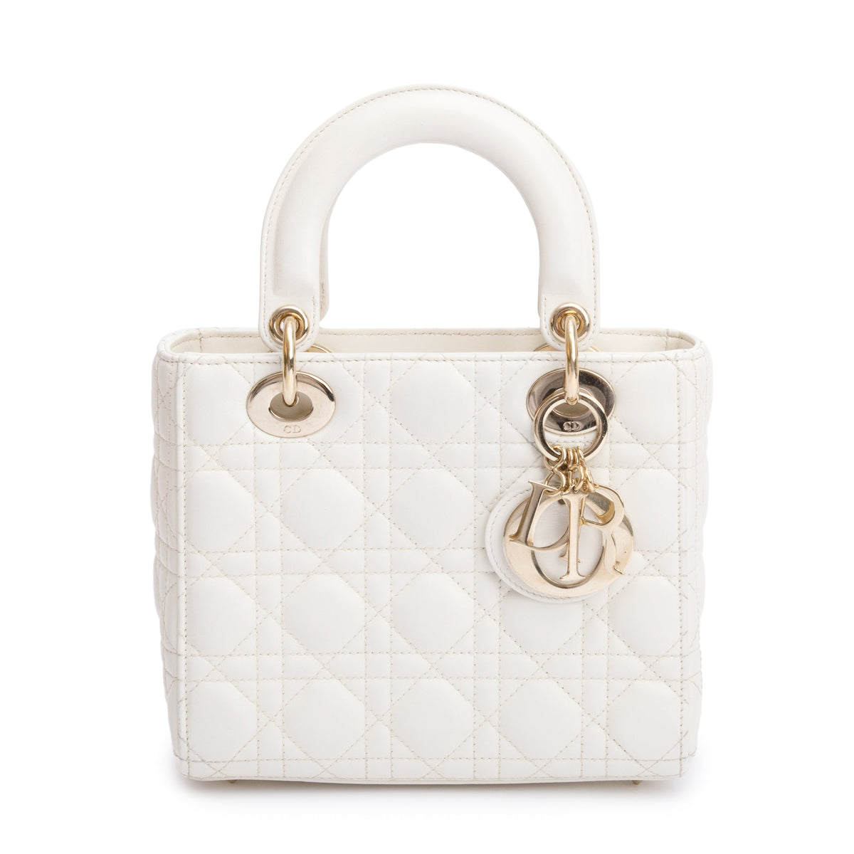 Christian Dior 2022 White Cannage Lambskin Leather Small Lady Dior My AbCDior Bag Rovelle Bags