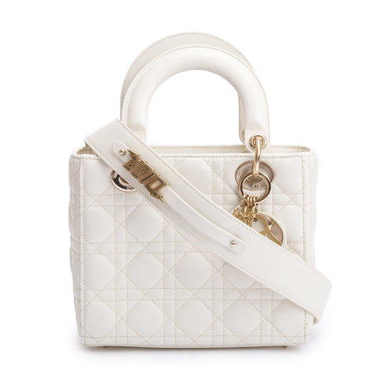 Christian Dior 2022 White Cannage Lambskin Leather Small Lady Dior My AbCDior Bag Rovelle Bags