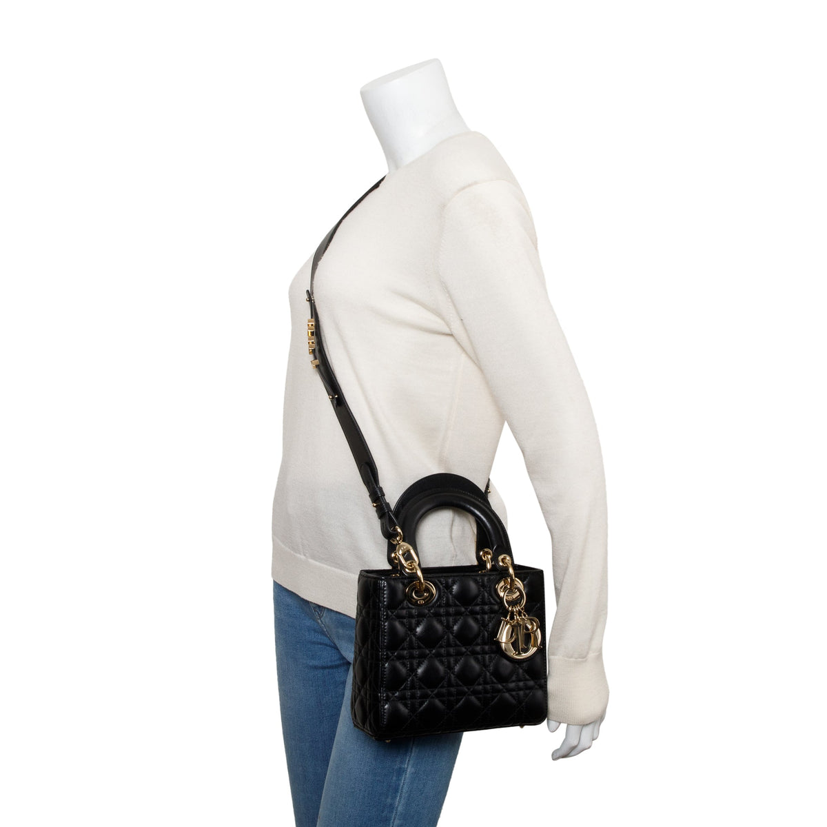Christian Dior 2023 Black Cannage Lambskin Leather Small Lady Dior Bag Rovelle Bags