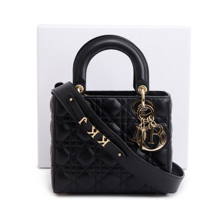 Christian Dior 2023 Black Cannage Lambskin Leather Small Lady Dior Bag Rovelle Bags
