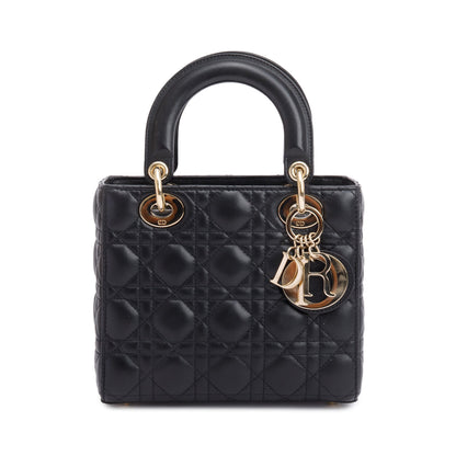 Christian Dior 2023 Black Cannage Lambskin Leather Small Lady Dior Bag Rovelle Bags