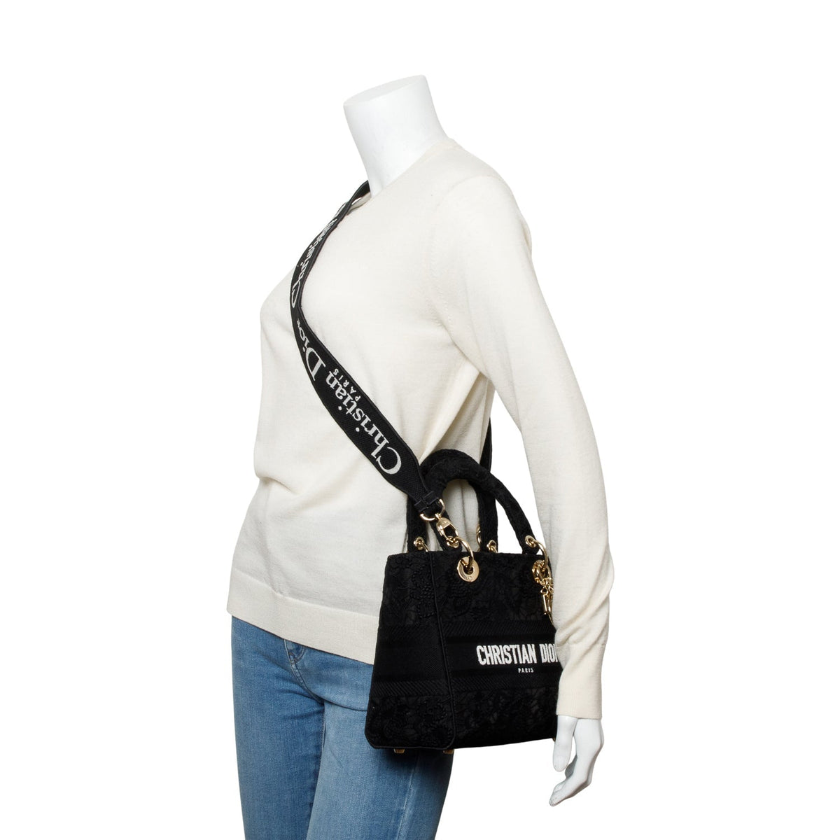 Christian Dior 2023 Black Canvas Medium Lady D-Lace Bag Rovelle Bags