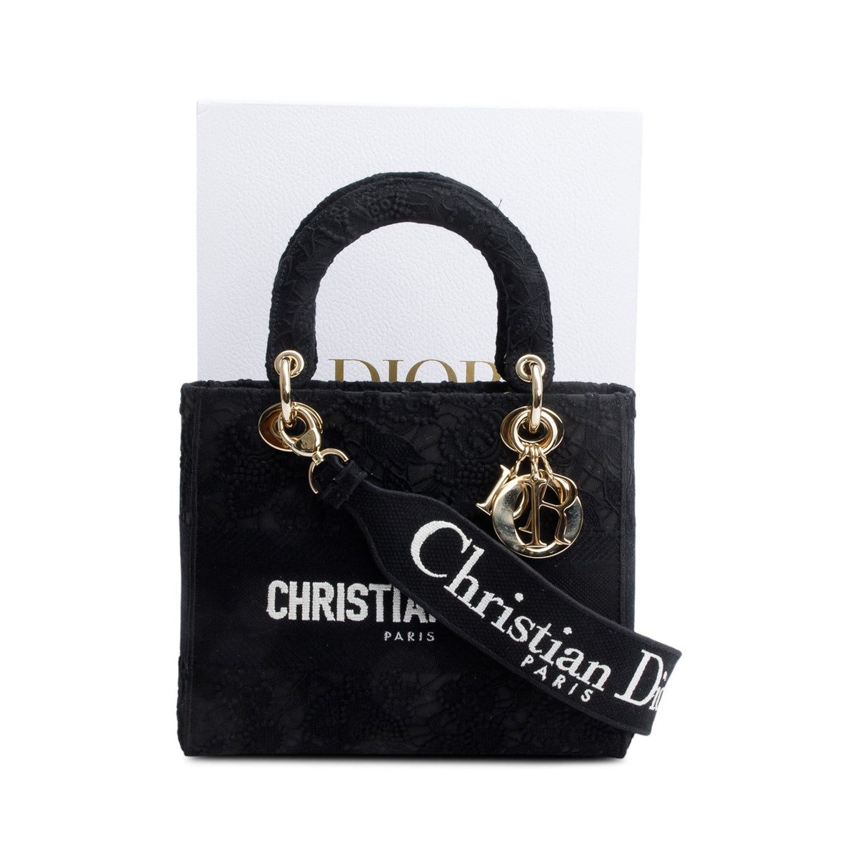 Christian Dior 2023 Black Canvas Medium Lady D-Lace Bag Rovelle Bags