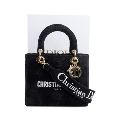 Christian Dior 2023 Black Canvas Medium Lady D-Lace Bag Rovelle Bags
