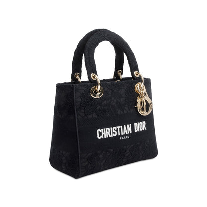 Christian Dior 2023 Black Canvas Medium Lady D-Lace Bag Rovelle Bags