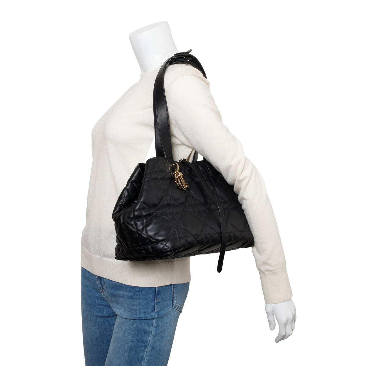 Christian Dior 2023 Black Macrocannage Calfskin Leather Medium Toujours Bag Rovelle Bags