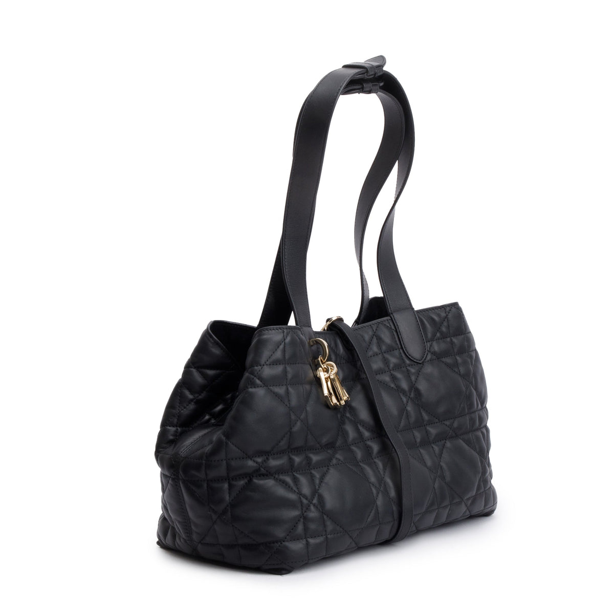 Christian Dior 2023 Black Macrocannage Calfskin Leather Medium Toujours Bag Rovelle Bags