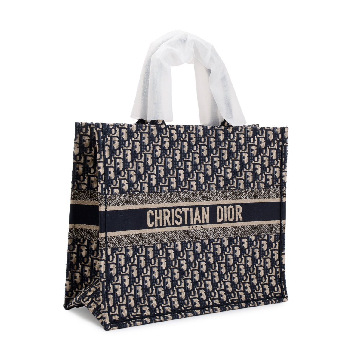 Christian Dior 2023 Ecru and Blue Dior Oblique Embroidery Large Book Tote Rovelle Bags