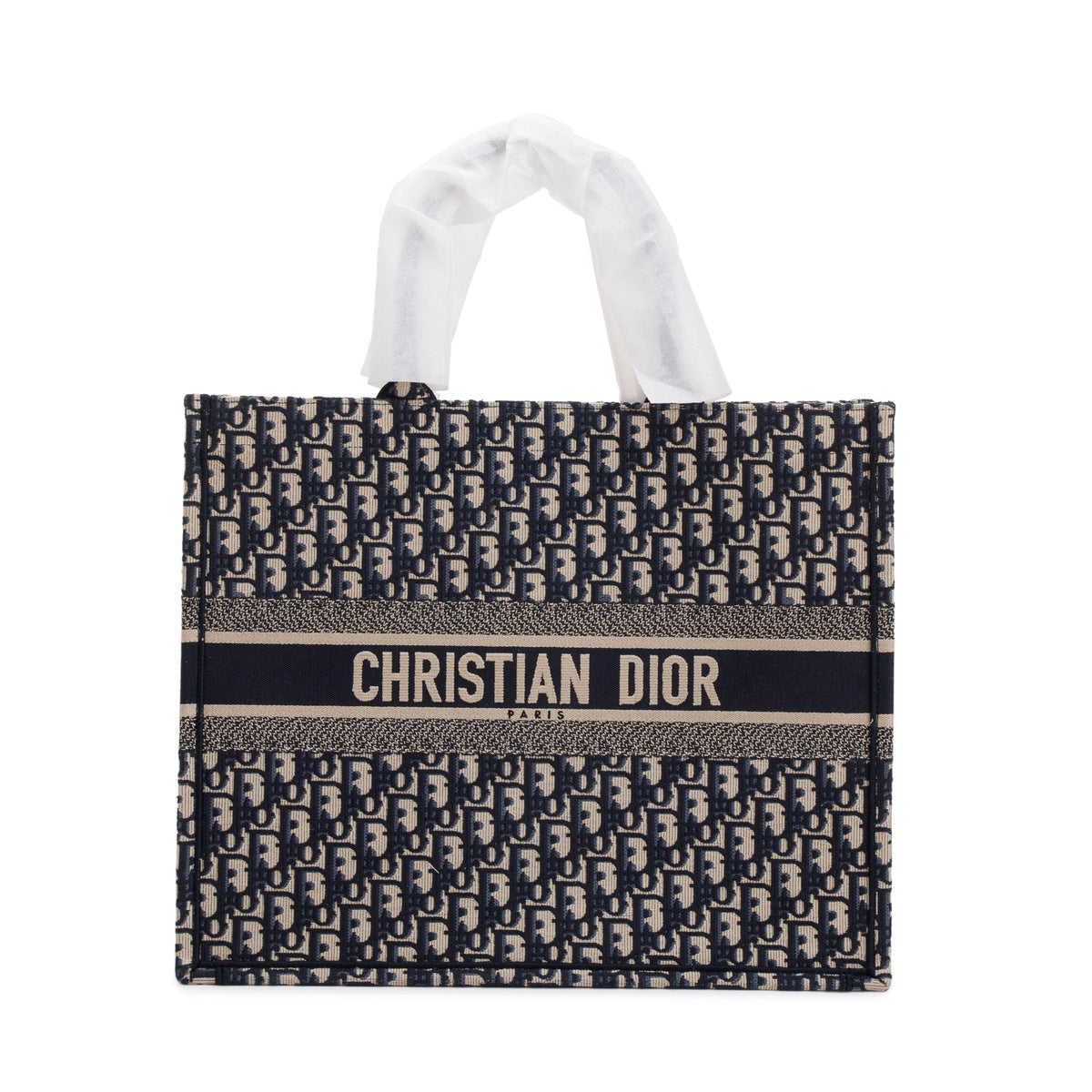 Christian Dior 2023 Ecru and Blue Dior Oblique Embroidery Large Book Tote Rovelle Bags