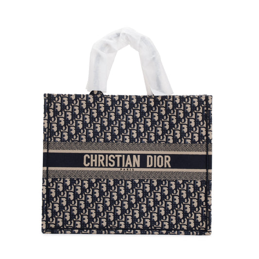 Christian Dior 2023 Ecru and Blue Dior Oblique Embroidery Large Book Tote Rovelle Bags