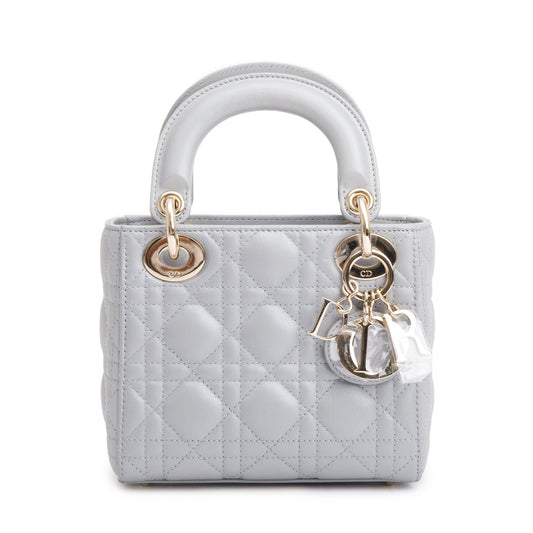 Christian Dior 2023 Grey Cannage Leather Mini Lady Dior Bag Rovelle Bags