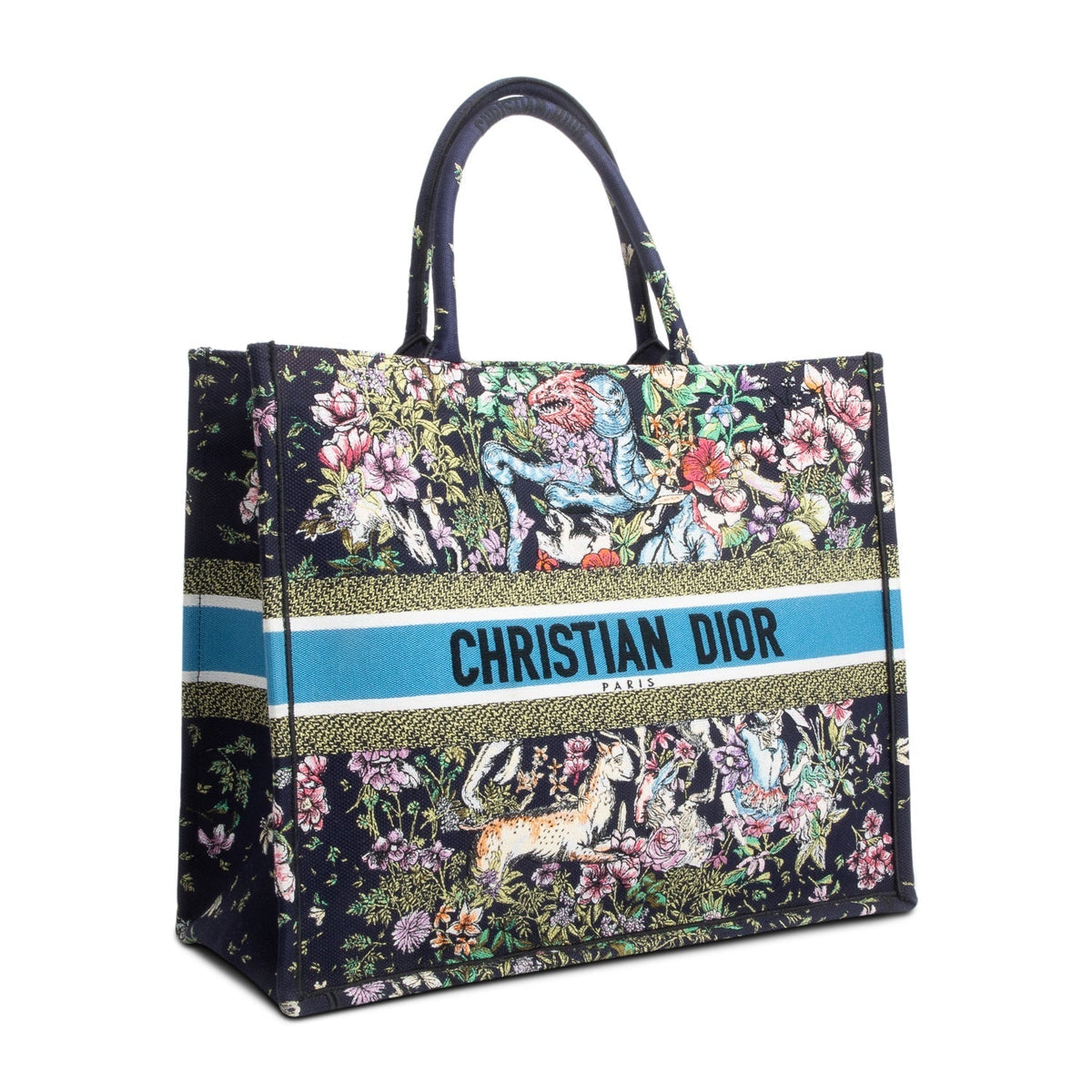Christian Dior 2023 Navy Multicolor Toile De Jouy D-Constellation Embroidery Large Book Tote Rovelle Bags