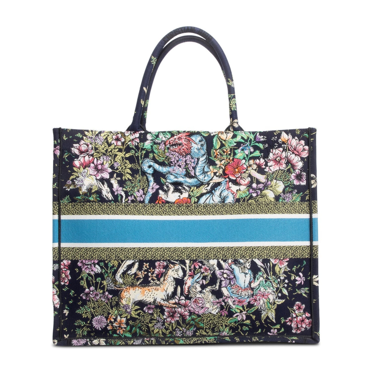 Christian Dior 2023 Navy Multicolor Toile De Jouy D-Constellation Embroidery Large Book Tote Rovelle Bags
