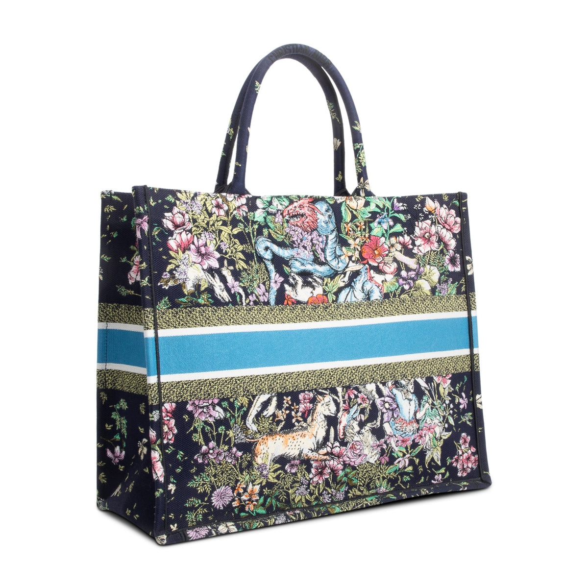Christian Dior 2023 Navy Multicolor Toile De Jouy D-Constellation Embroidery Large Book Tote Rovelle Bags