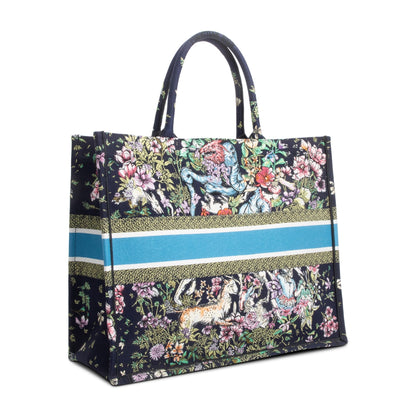 Christian Dior 2023 Navy Multicolor Toile De Jouy D-Constellation Embroidery Large Book Tote Rovelle Bags