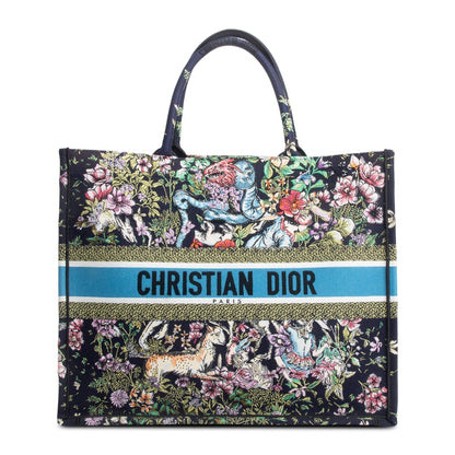 Christian Dior 2023 Navy Multicolor Toile De Jouy D-Constellation Embroidery Large Book Tote Rovelle Bags