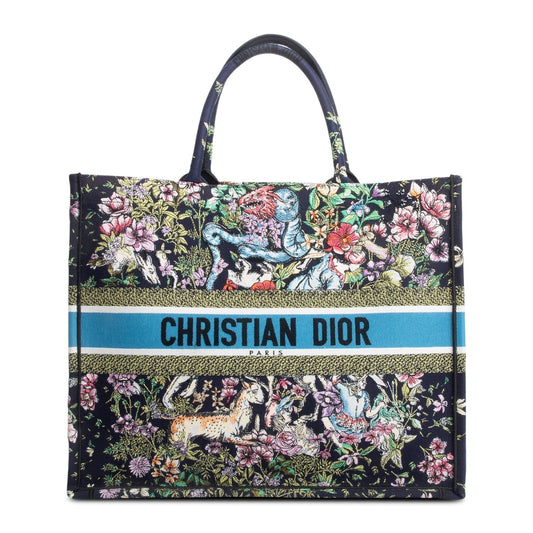 Christian Dior 2023 Navy Multicolor Toile De Jouy D-Constellation Embroidery Large Book Tote Rovelle Bags