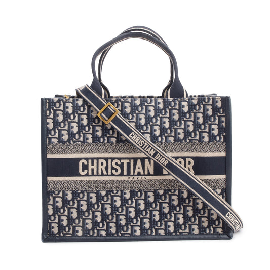 Christian Dior 2023 Navy Oblique Embroidered Medium Book Tote Rovelle Bags