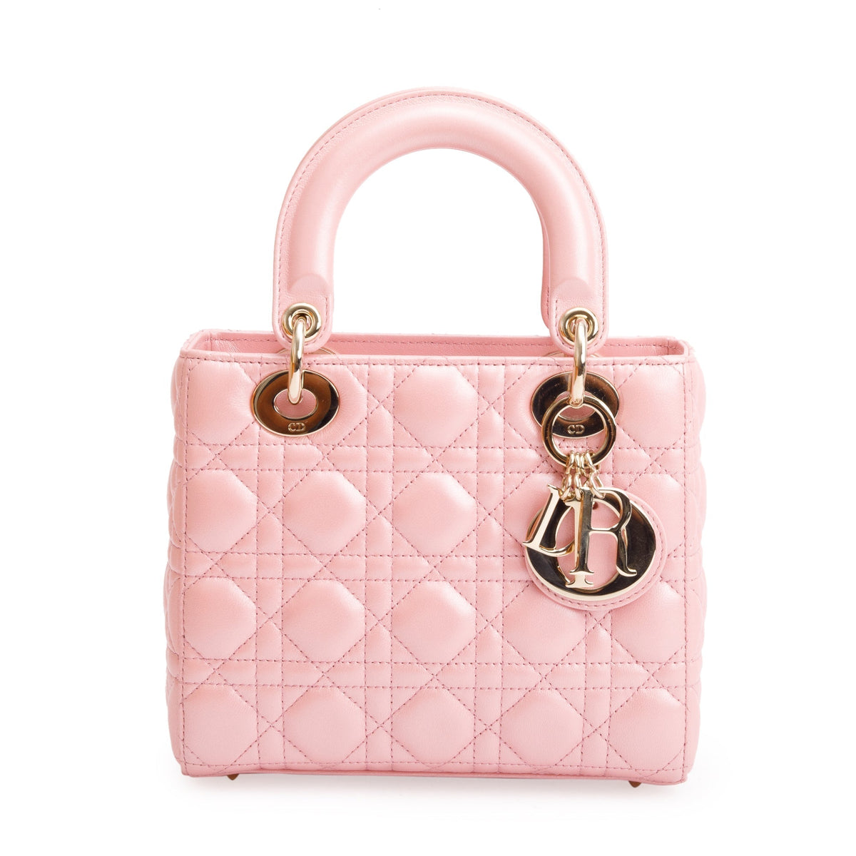 Christian Dior 2023 Pink Metallic Cannage Lambskin Leather Small Lady Dior Bag Rovelle Bags