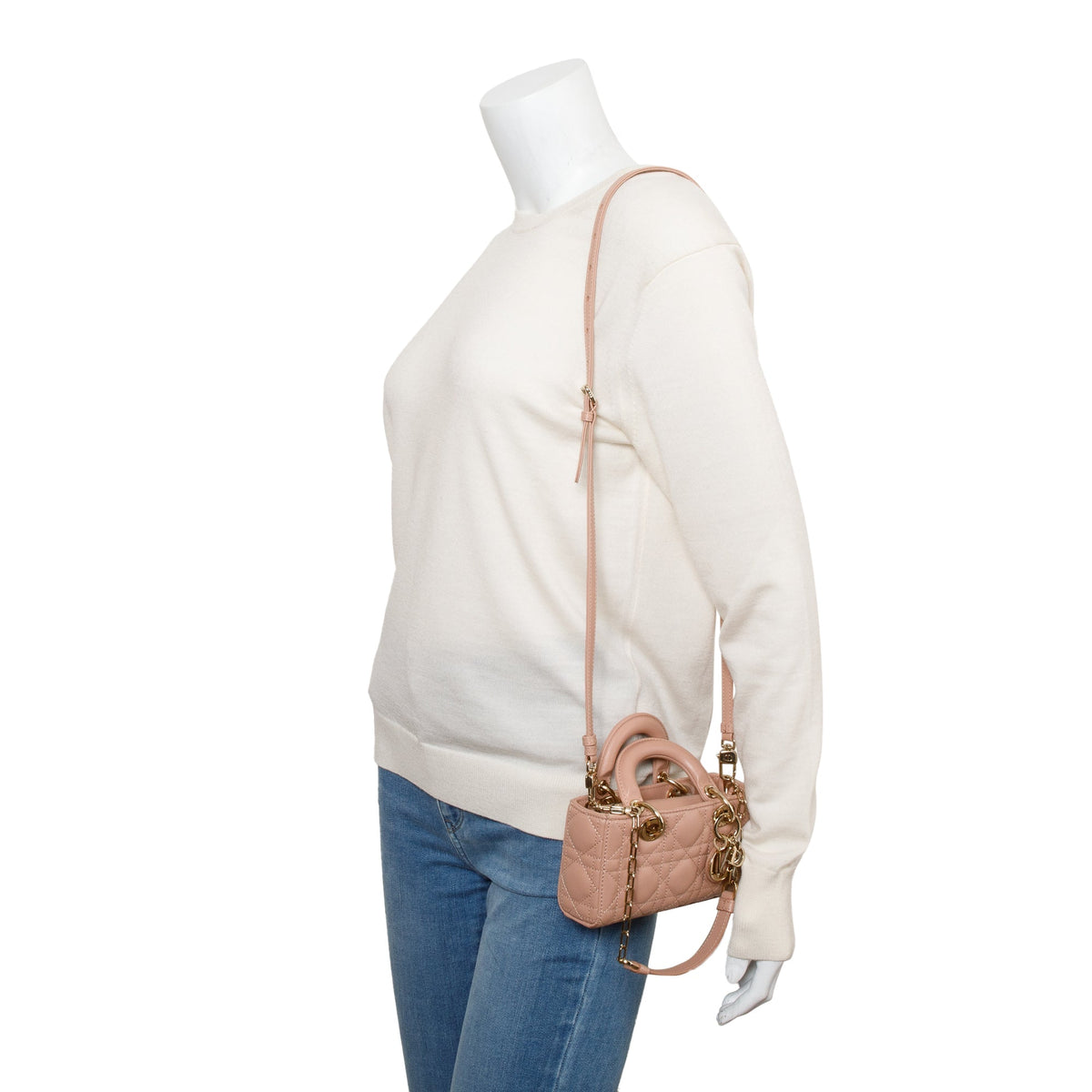 Christian Dior 2023 Rose Des Vents Cannage Lambskin Micro Lady D-Joy Bag Rovelle Bags