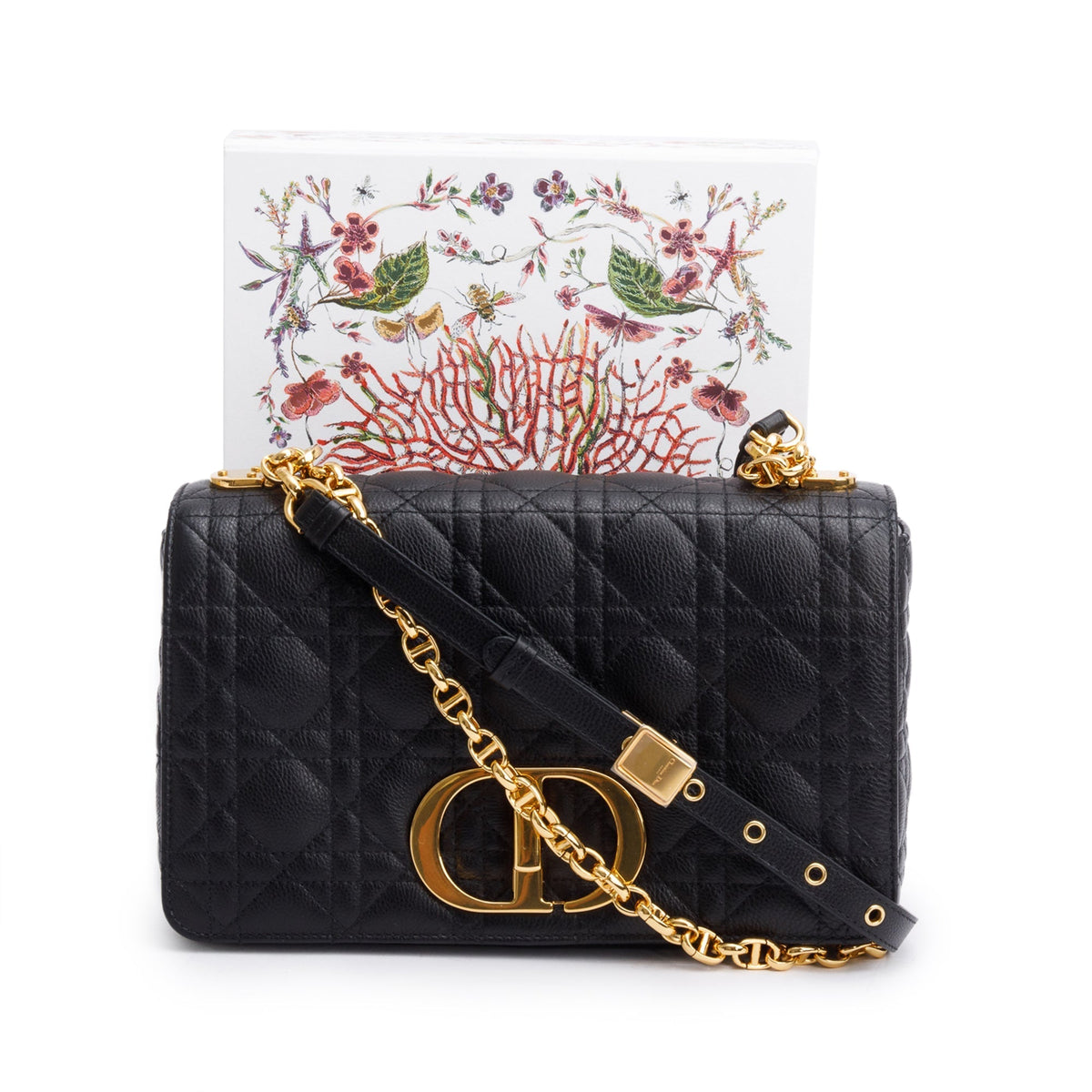 Christian Dior 2024 Black Supple Cannage Calfskin Leather Medium Dior Caro Bag Rovelle Bags