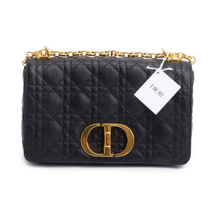 Christian Dior 2024 Black Supple Cannage Calfskin Leather Medium Dior Caro Bag Rovelle Bags