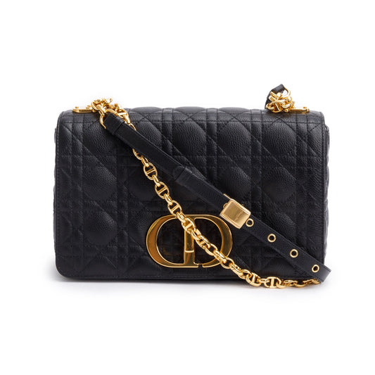 Christian Dior 2024 Black Supple Cannage Calfskin Leather Medium Dior Caro Bag Rovelle Bags