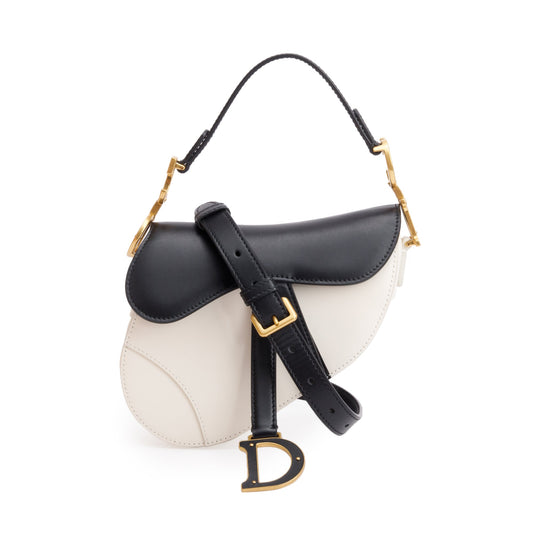 Christian Dior 2024 Black & White Calfskin Leather Mini Saddle Bag Rovelle Bags
