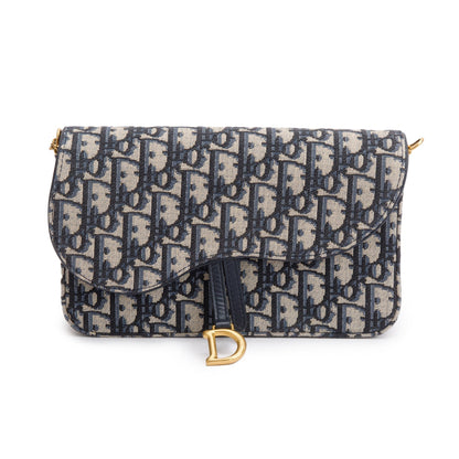 Christian Dior 2024 Oblique Jacquard Saddle Pouch with Chain Rovelle Bags