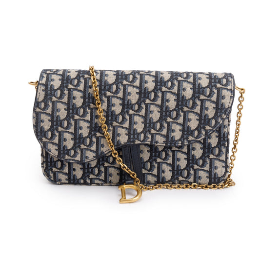 Christian Dior 2024 Oblique Jacquard Saddle Pouch with Chain Rovelle Bags