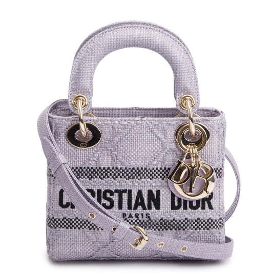 Christian Dior 2024 Purple Cannage Raffia Mini Lady D-Lite Bag Rovelle Bags