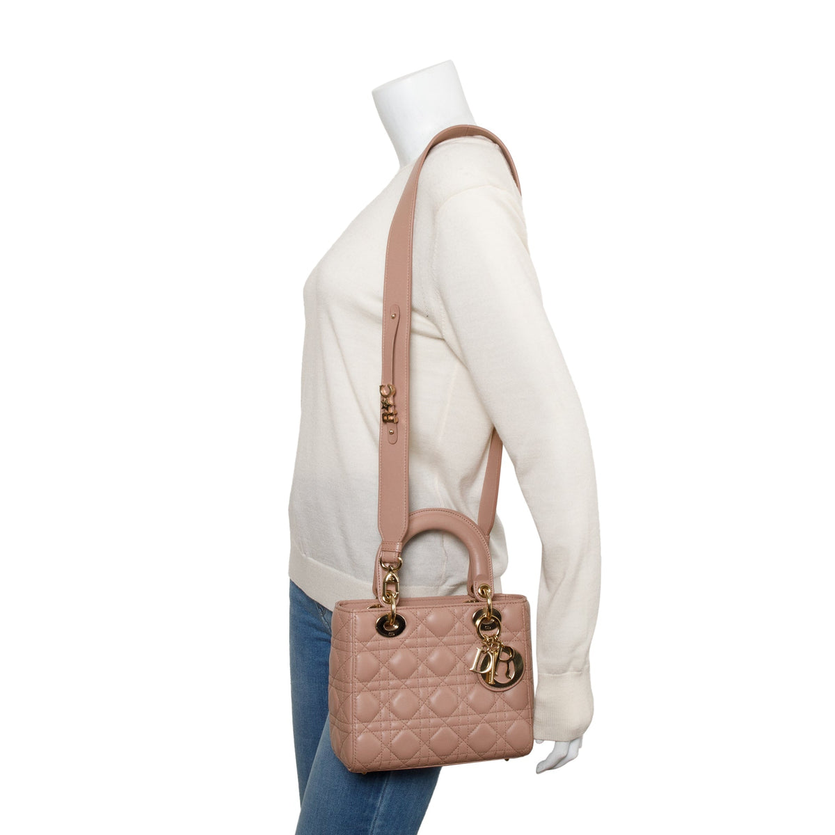 Christian Dior Beige Cannage Lambskin Leather Small Lady Dior My Abcdior Bag Rovelle Bags