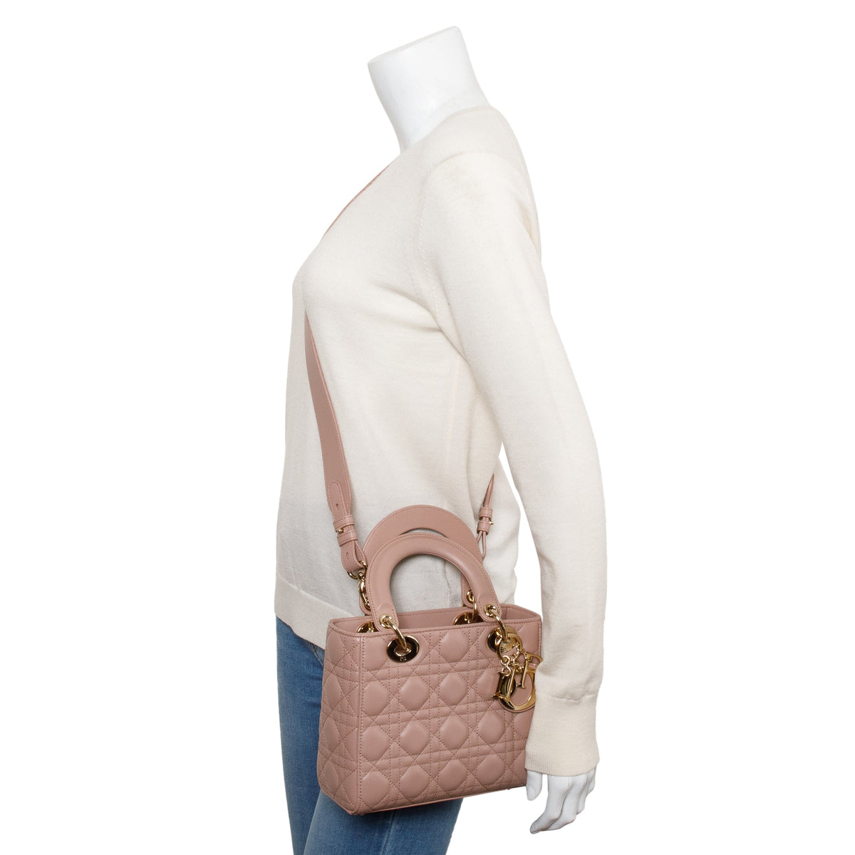 Christian Dior Beige Cannage Lambskin Leather Small Lady Dior My Abcdior Bag Rovelle Bags