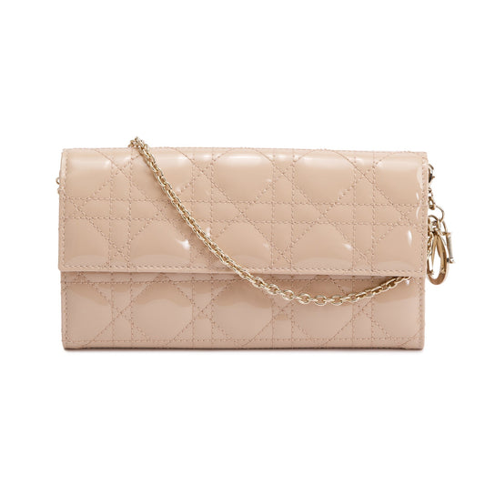 Christian Dior Beige Cannage Patent Leather Rendezvous Wallet on Chain Rovelle Bags