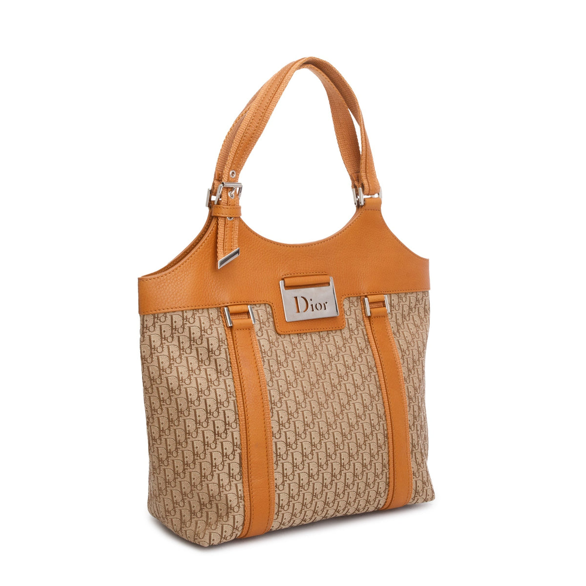 Christian Dior Beige Diorissimo Canvas Tan Leather Trim Street Chic Bag Rovelle Bags