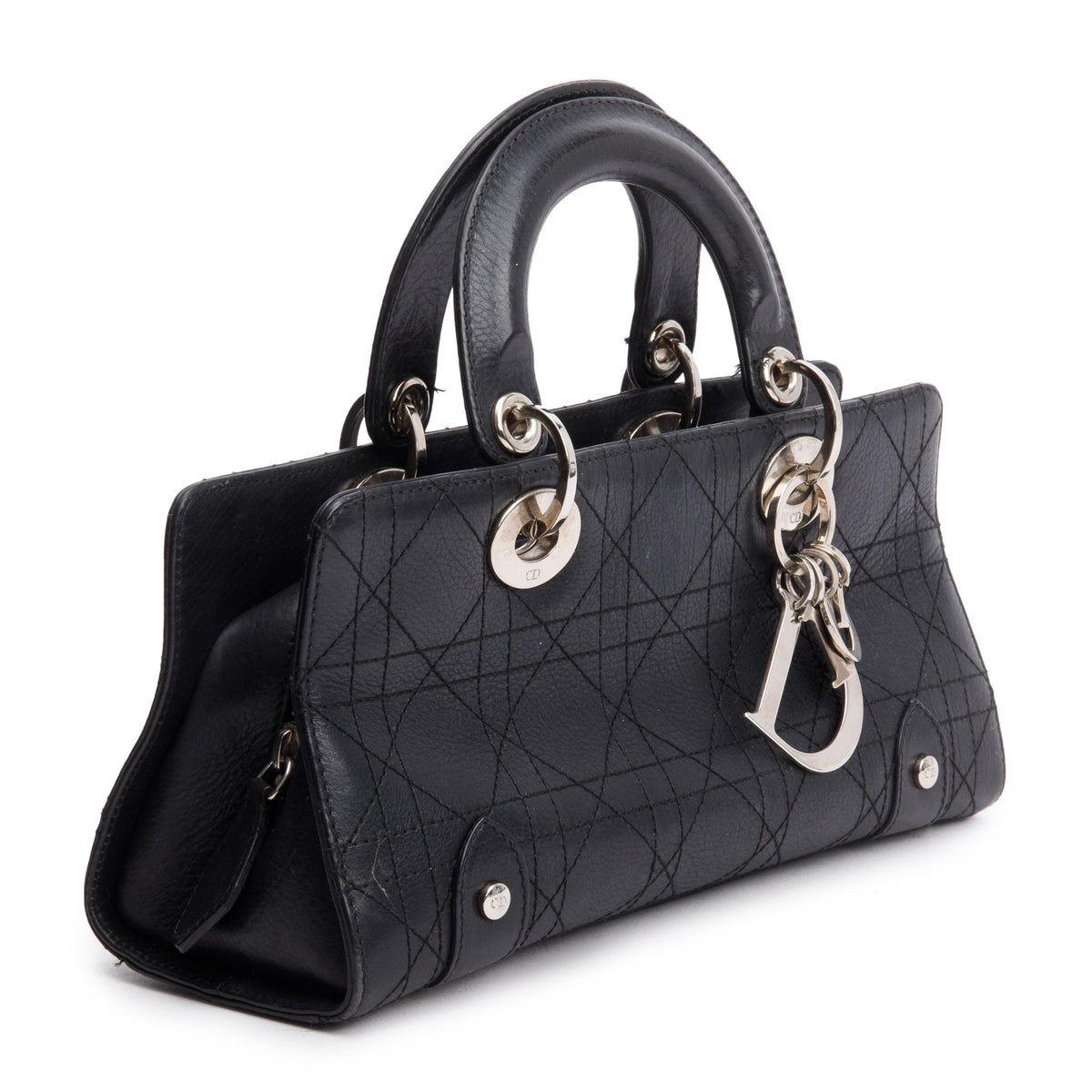 Christian Dior Black Calfskin Cannage Leather Small East West Lady Dior Bag Rovelle Bags