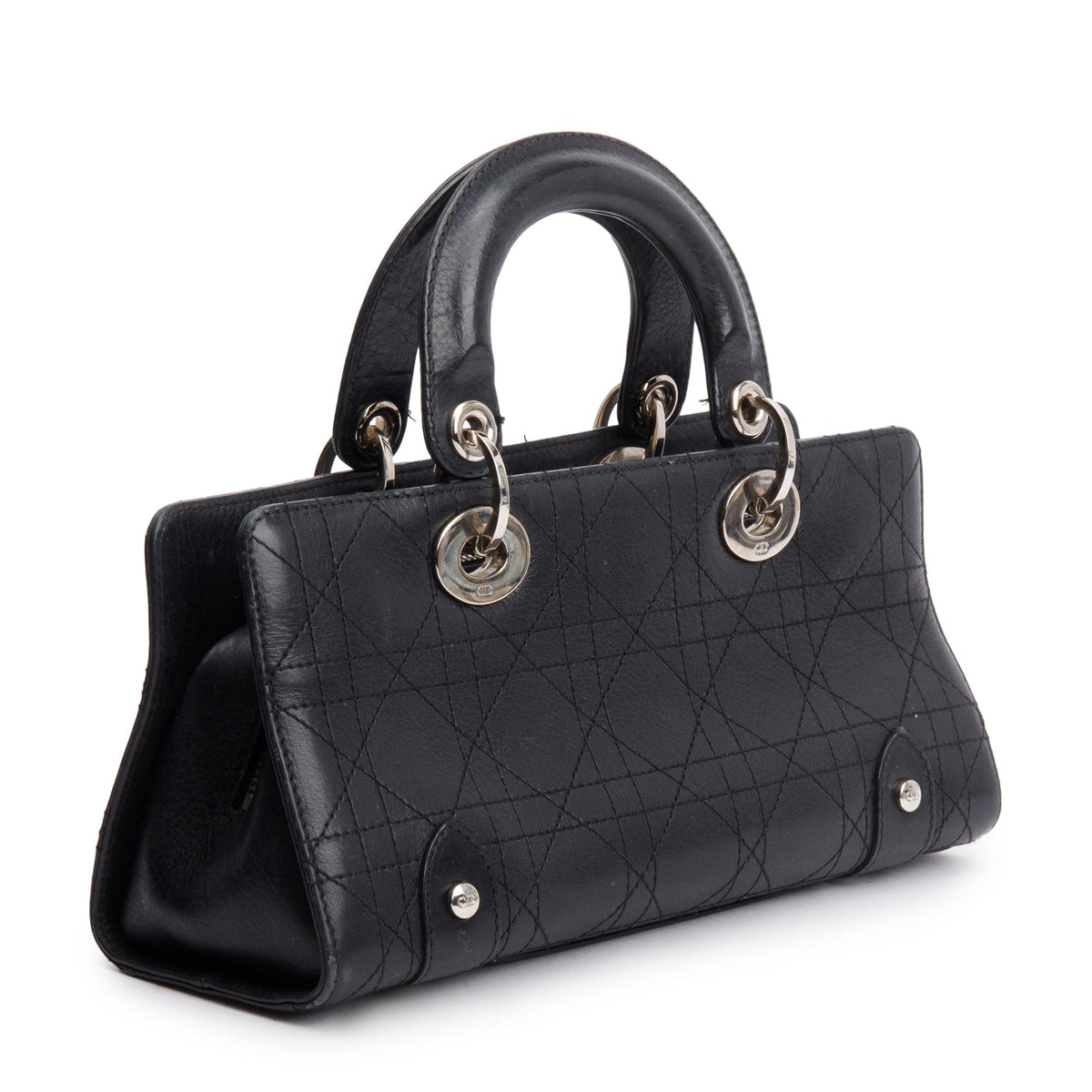 Christian Dior Black Calfskin Cannage Leather Small East West Lady Dior Bag Rovelle Bags