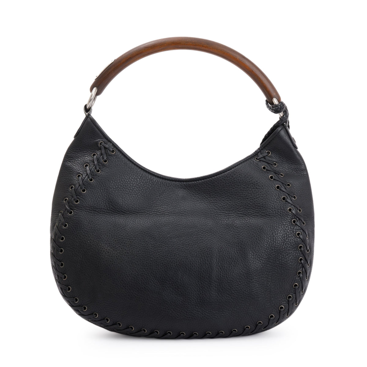 Christian Dior Black Calfskin Leather Wooden Handle Ethnic Braided Hobo Rovelle Bags
