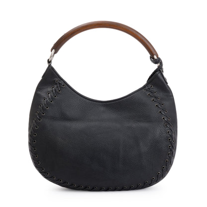 Christian Dior Black Calfskin Leather Wooden Handle Ethnic Braided Hobo Rovelle Bags