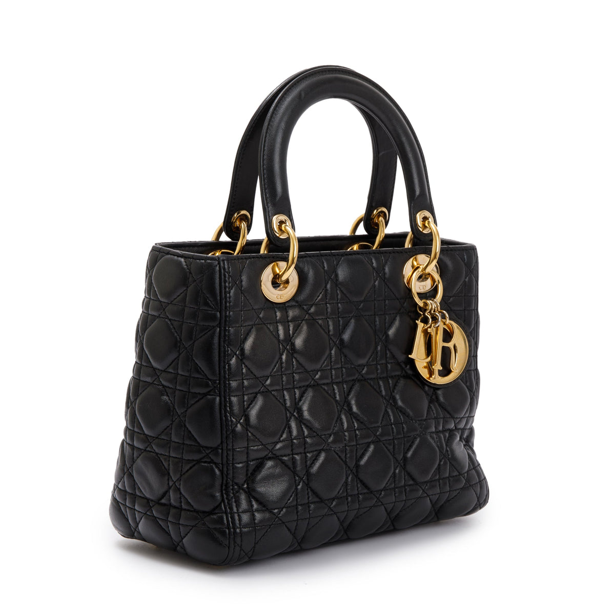 Christian Dior Black Cannage Lambskin Leather Medium Lady Dior Bag Rovelle Bags