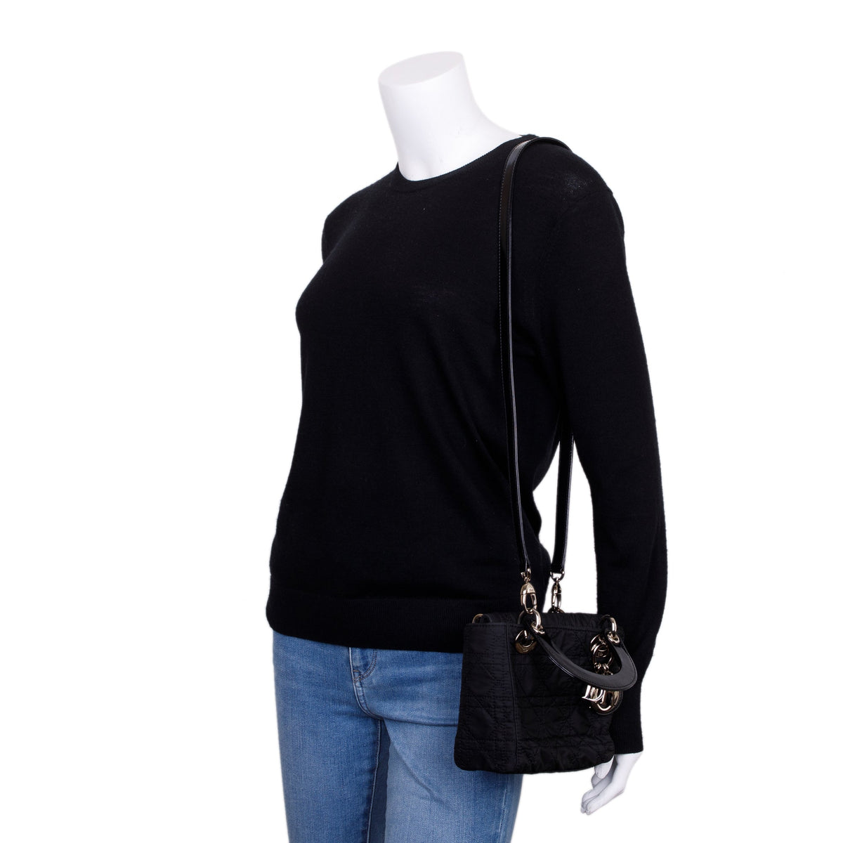 Christian Dior Black Cannage Nylon Mini Lady Dior Bag Rovelle Bags