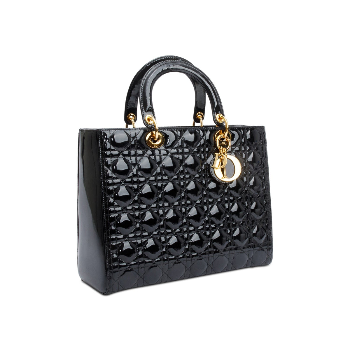 Christian Dior Black Cannage Patent Leather Large Lady Dior Bag Rovelle Bags