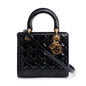 Christian Dior Black Cannage Patent Leather Medium Lady Dior Bag Rovelle Bags