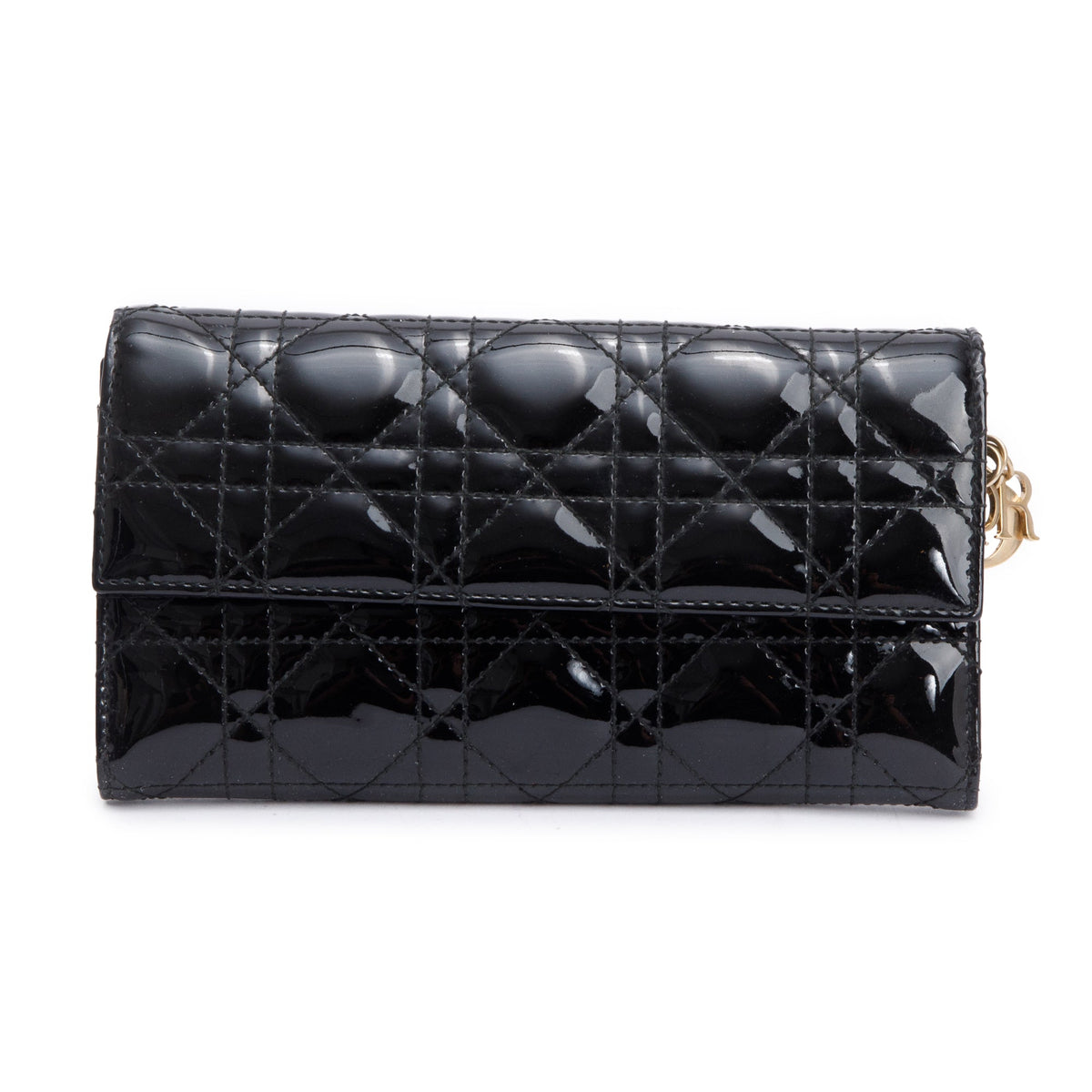 Christian Dior Black Cannage Patent Leather Rendezvous Wallet on Chain Rovelle Bags