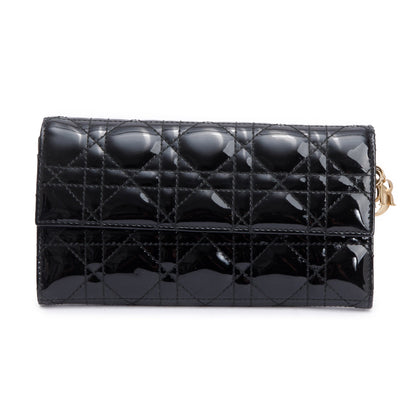 Christian Dior Black Cannage Patent Leather Rendezvous Wallet on Chain Rovelle Bags