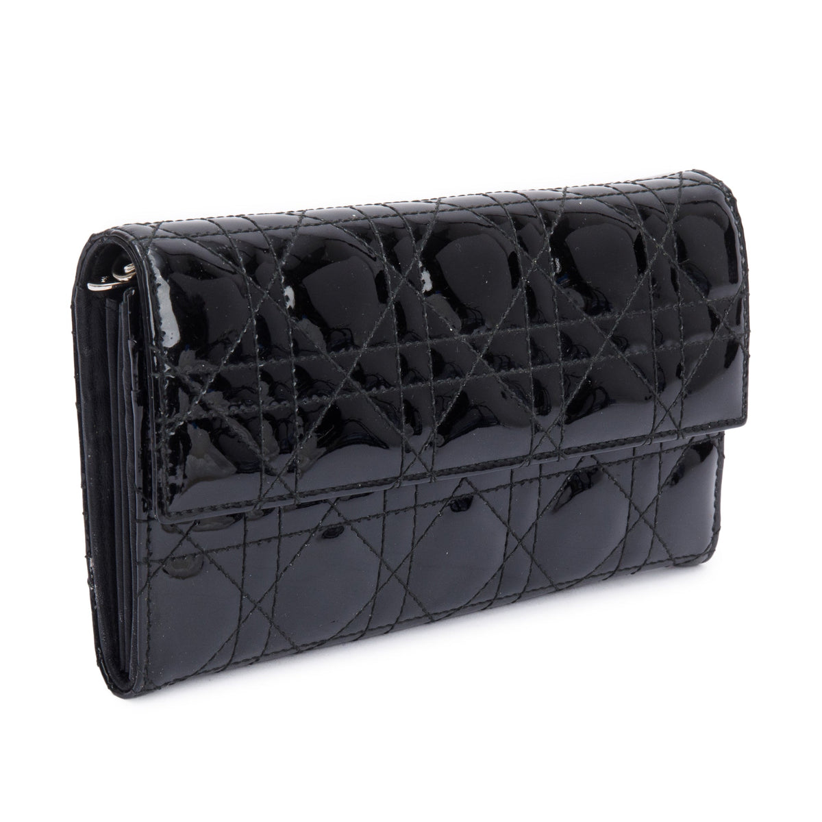 Christian Dior Black Cannage Patent Leather Rendezvous Wallet on Chain Rovelle Bags