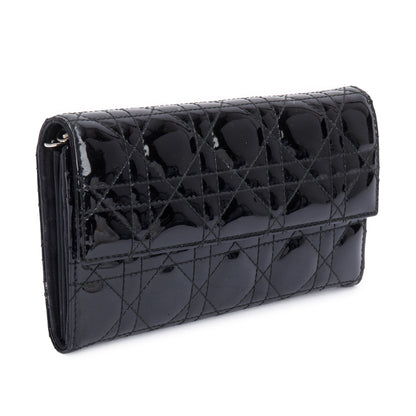 Christian Dior Black Cannage Patent Leather Rendezvous Wallet on Chain Rovelle Bags
