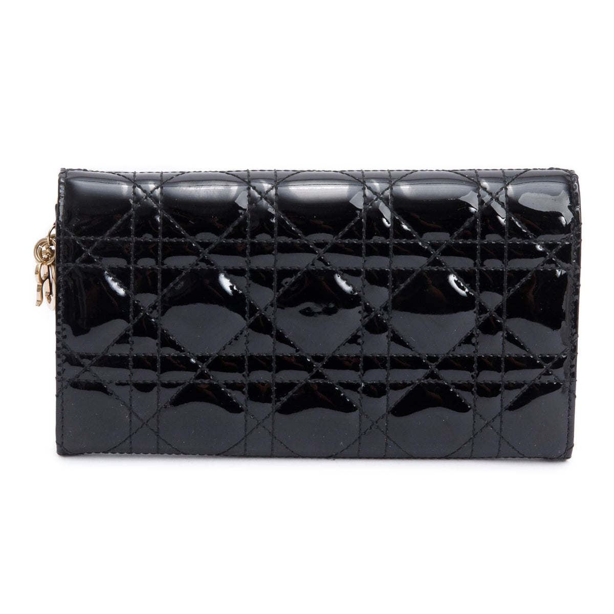 Christian Dior Black Cannage Patent Leather Rendezvous Wallet on Chain Rovelle Bags